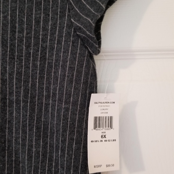 Ralph Lauren Girls Dress NWT 6X Gray Cream Striped - Picture 4 of 6